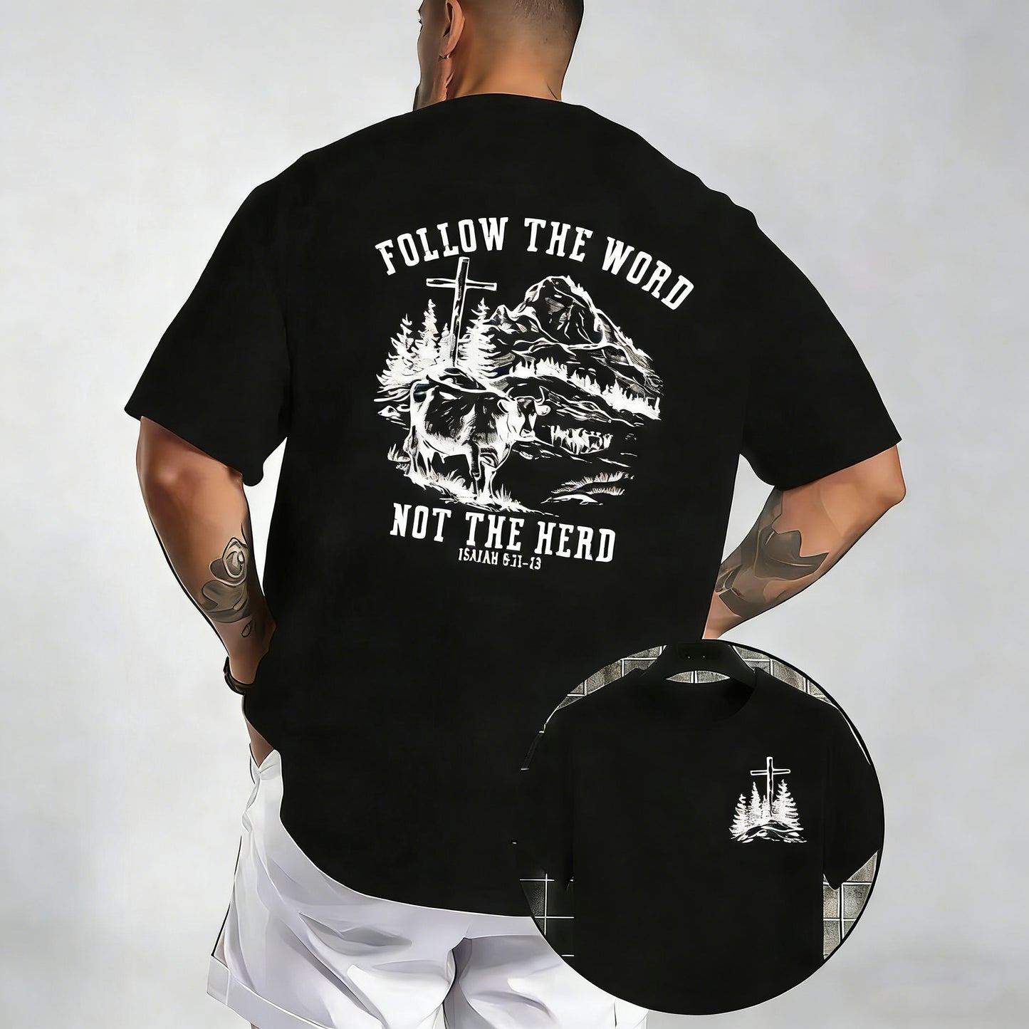Follow The Word Not The Herd Faith Christian Graphic Cross Cow Mountain T-Shirt / Sweatshirt / Hoodie