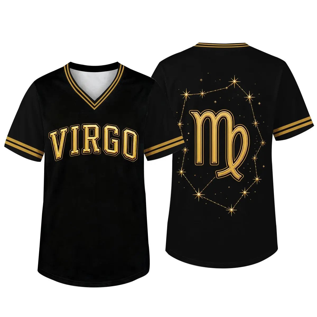 Unisex Fit Zodiac Constellations Soccer Jersey - Black Gold Short Sleeve Astro Sports Jersey