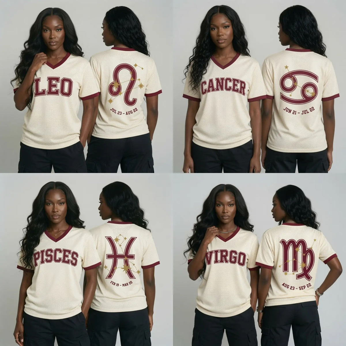 Cream Burgundy Zodiac Soccer Jersey - Vintage Varsity Constellation Graphic Sports Jersey