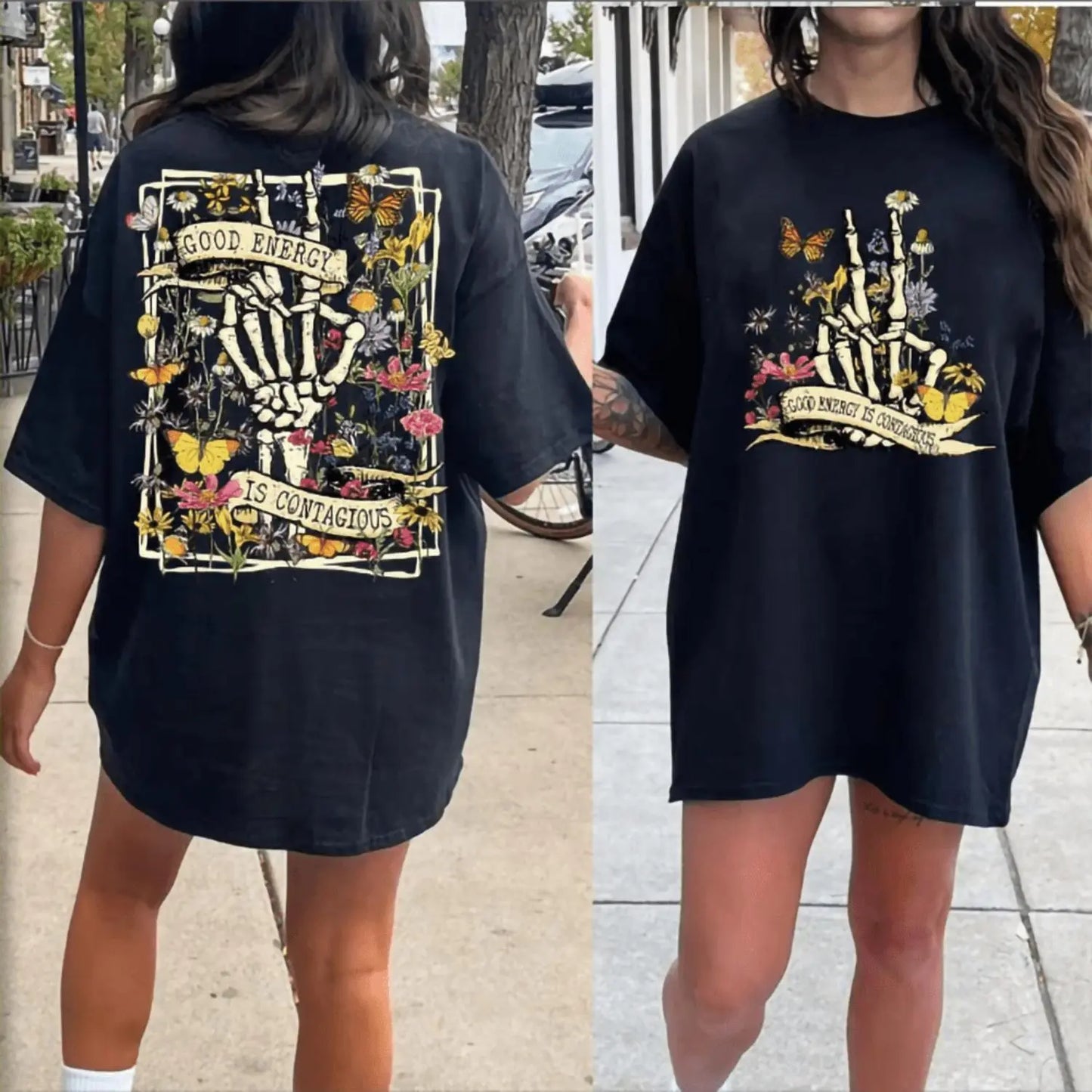 Vintage Skull Floral Good Energy Graphic T-Shirt / Sweatshirt / Hoodie