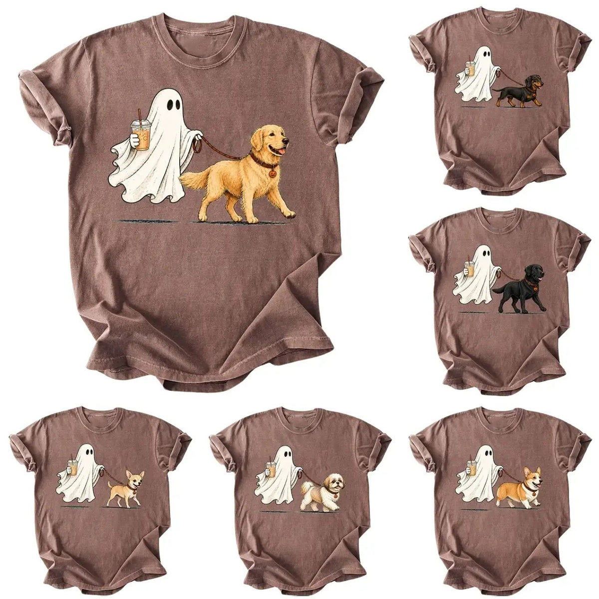 50+ Dog Breeds Сute Ghost Dog Iced Coffee  T-Shirt / Sweatshirt / Hoodie