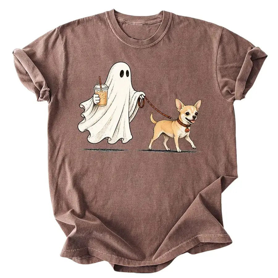 50+ Dog Breeds Сute Ghost Dog Iced Coffee  T-Shirt / Sweatshirt / Hoodie