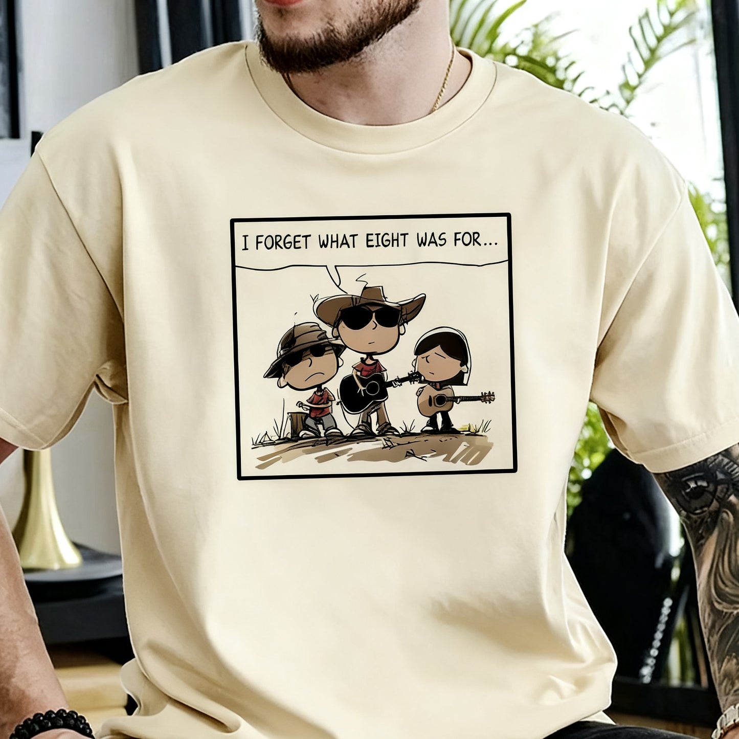 I Forget What Eight Was For Cowboy Band Funny Sunset Country Music Cartoon Graphic T-Shirt / Sweatshirt / Hoodie