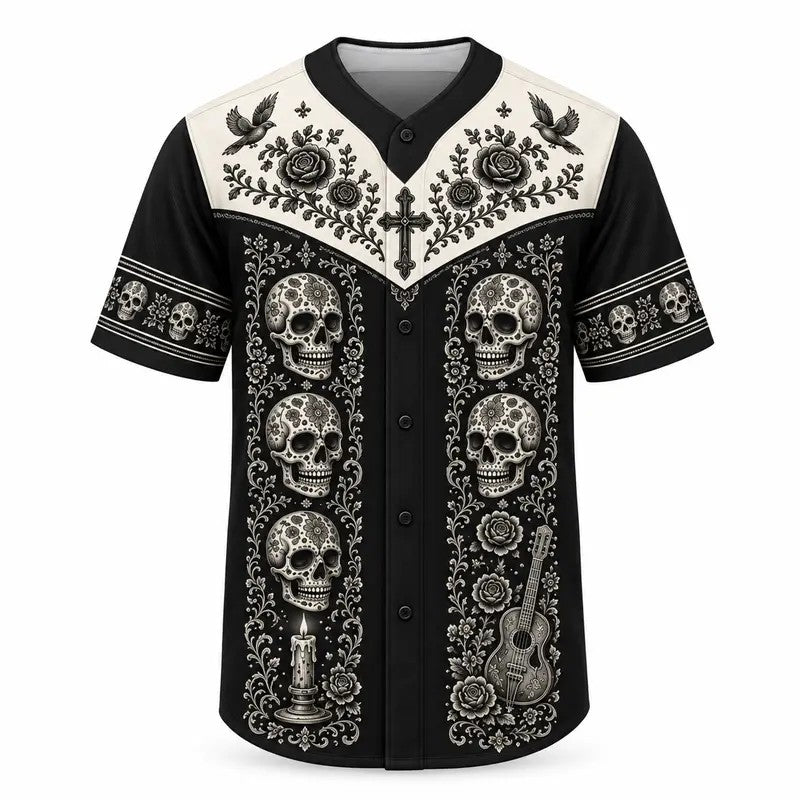 Mexican Mariachi Skeleton Day of the Dead Baseball Jersey