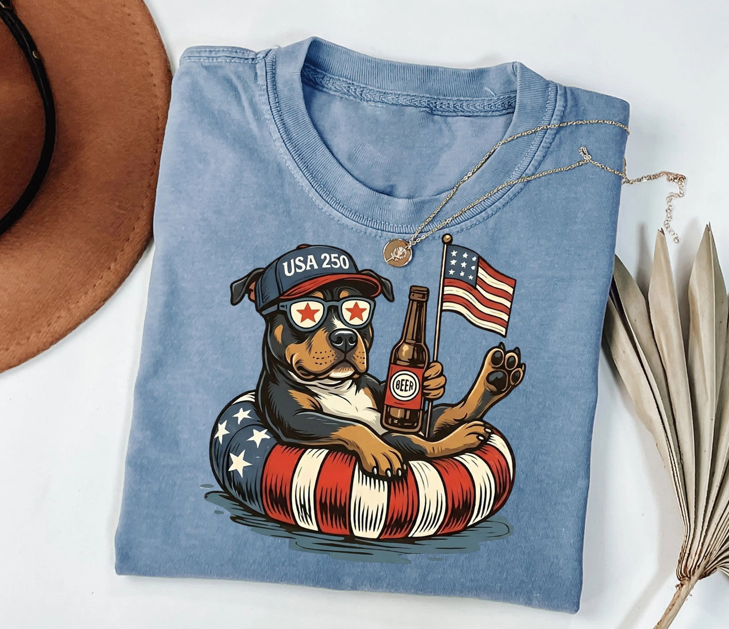 Funny Patriotic Dog USA 250 Independence Day 4th of July Graphic For Dog Lover T-Shirt / Sweatshirt / Hoodie