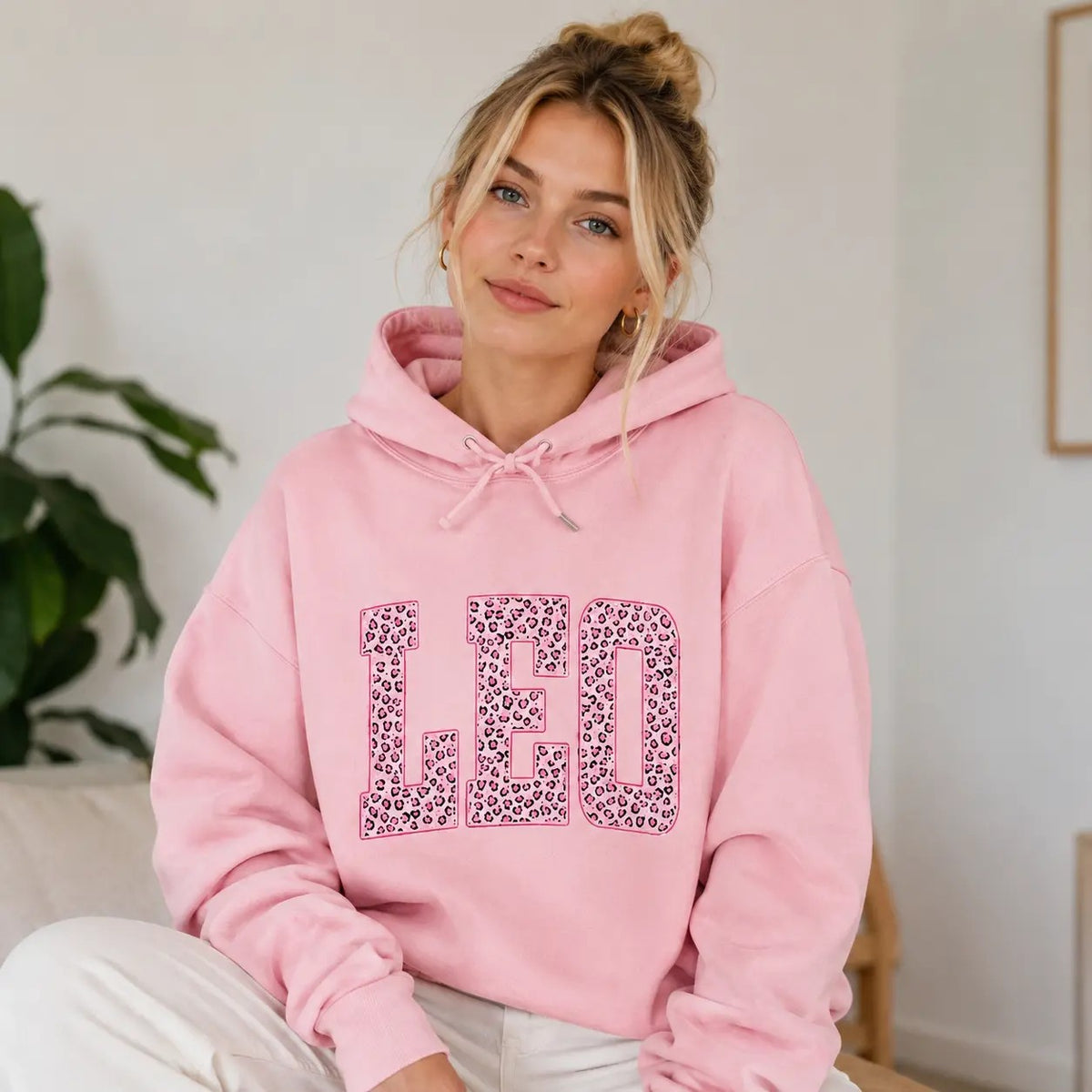 12 Zodiac Pink Leopard Print Letter Graphic Shirt Vintage Varsity Hoodie / Sweatshirt / T-Shirt