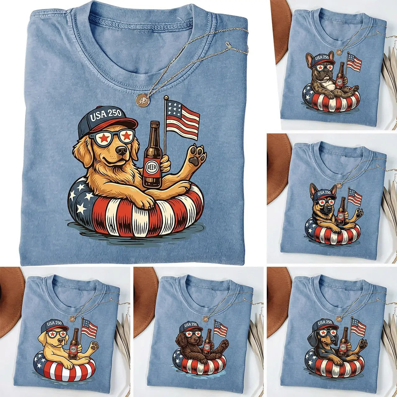 Funny Patriotic Dog USA 250 Independence Day 4th of July Graphic For Dog Lover T-Shirt / Sweatshirt / Hoodie