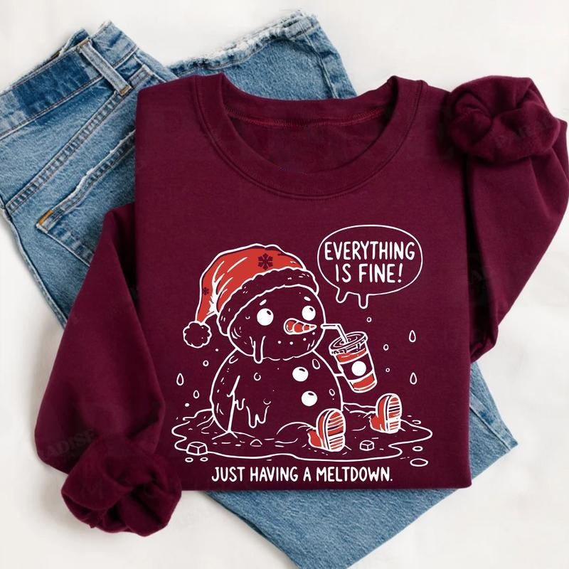 Having A Meltdown Cute Snowman Funny Christmas T-Shirt / Sweatshirt / Hoodie