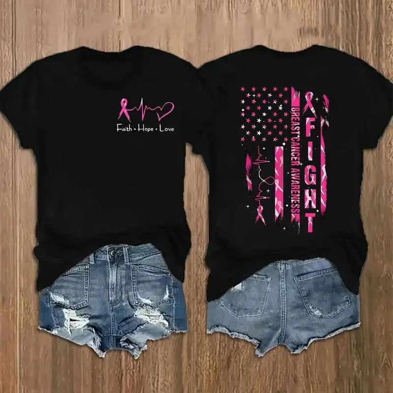 Breast Cancer Awareness Graphic Shirt Pink Ribbon American Flag T-Shirt / Sweatshirt / Hoodie