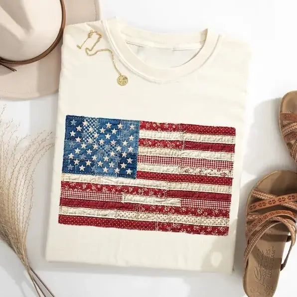 Retro American Flag Patchwork 4th Of July T-Shirt / Sweatshirt / Hoodie