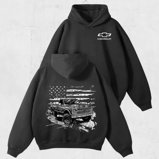 Vintage Chevy Truck American Flag Graphic Patriotic Car Enthusiast T-Shirt / Sweatshirt / Hoodie