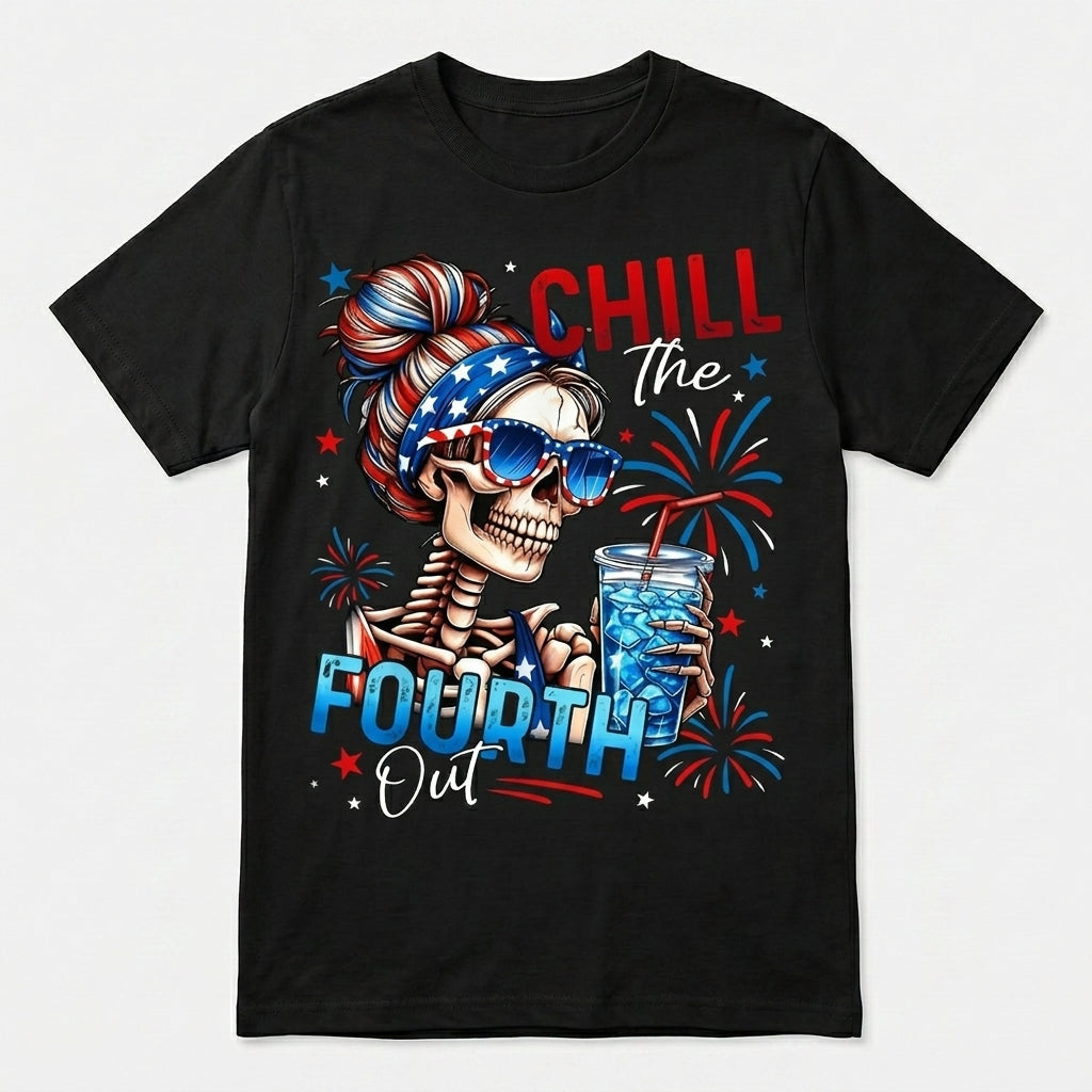 2026 Spring & Summer Collection Men's Chill The Fourth Out Patriotic Skeleton T-Shirt / Sweatshirt / Hoodie