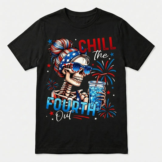 2026 Spring & Summer Collection Men's Chill The Fourth Out Patriotic Skeleton T-Shirt / Sweatshirt / Hoodie