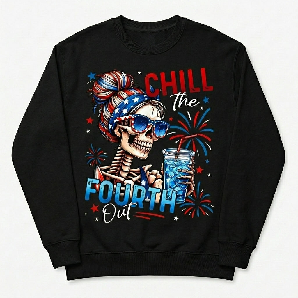 2026 Spring & Summer Collection Men's Chill The Fourth Out Patriotic Skeleton T-Shirt / Sweatshirt / Hoodie