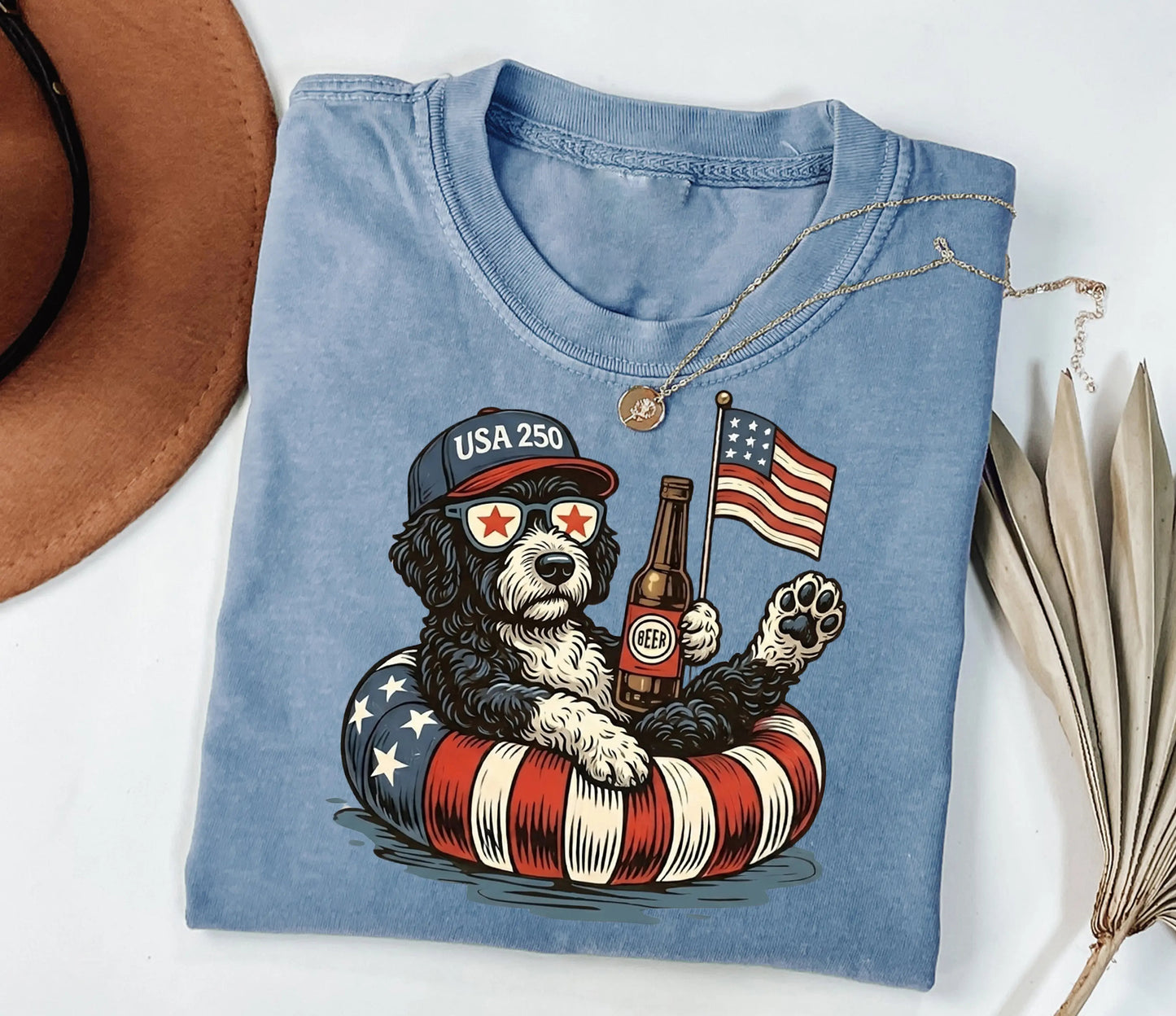 Funny Patriotic Dog USA 250 Independence Day 4th of July Graphic For Dog Lover T-Shirt / Sweatshirt / Hoodie