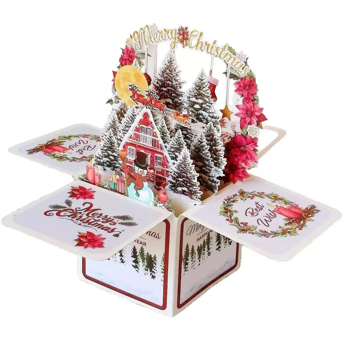 💌 3D Pop-Up Merry Christmas Card – Santa’s Cabin Holiday Gift Box🎁