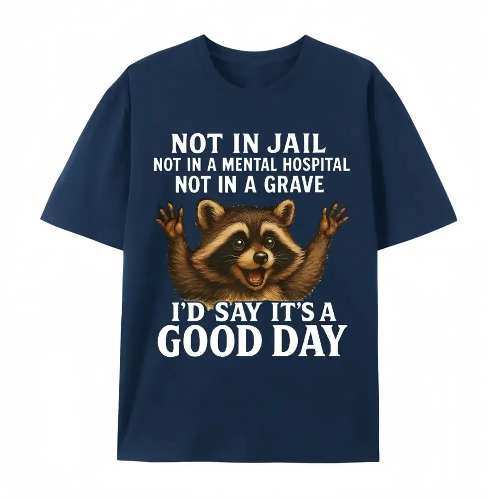 Not In Jail Good Day Raccoon Funny Graphic T-Shirt / Sweatshirt / Hoodie