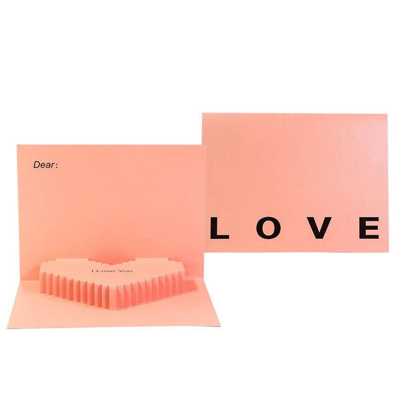 3D Pop-Up Love Heart 💖 Greeting Card - Minimalist Peach Pink "I Love You" Folded Card
