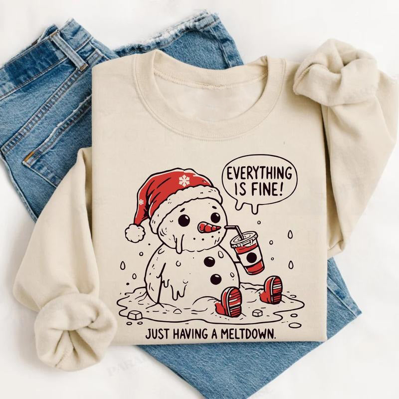 Having A Meltdown Cute Snowman Funny Christmas T-Shirt / Sweatshirt / Hoodie