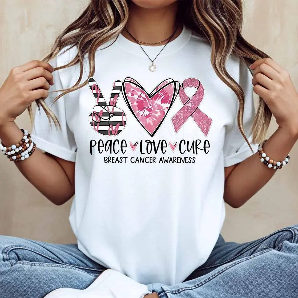 Peace Love Cure Breast Cancer Awareness Print  T-Shirt / Sweatshirt / Hoodie