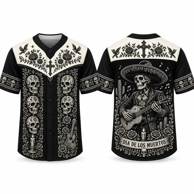 Mexican Mariachi Skeleton Day of the Dead Baseball Jersey