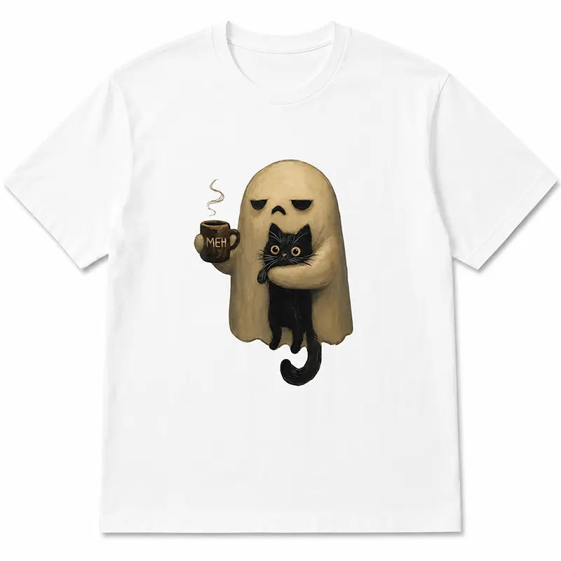 Ghost Cat Spooky Black Cat Funny Halloween Coffee Lover  T-Shirt / Sweatshirt / Hoodie