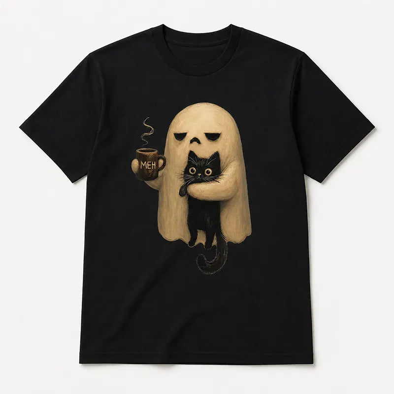 Ghost Cat Spooky Black Cat Funny Halloween Coffee Lover  T-Shirt / Sweatshirt / Hoodie