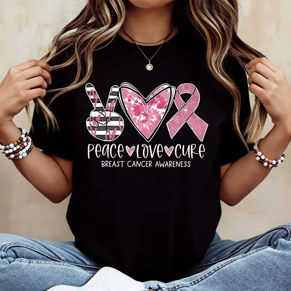 Peace Love Cure Breast Cancer Awareness Print  T-Shirt / Sweatshirt / Hoodie