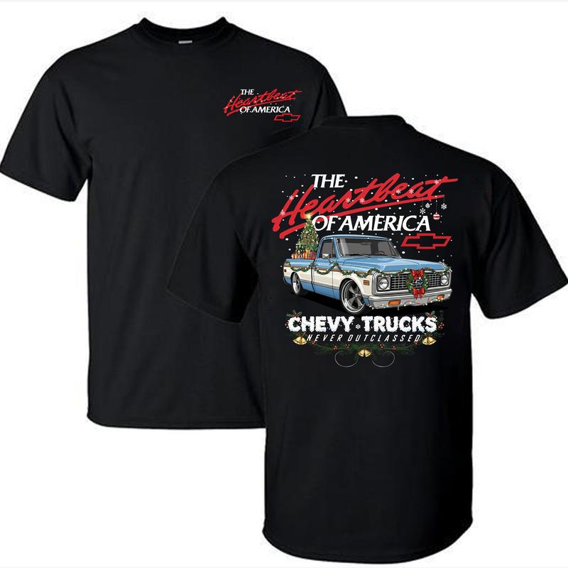 Retro Christmas Truck Lover Classic Casual Gift Hearbeat Of America T-Shirt / Sweatshirt / Hoodie