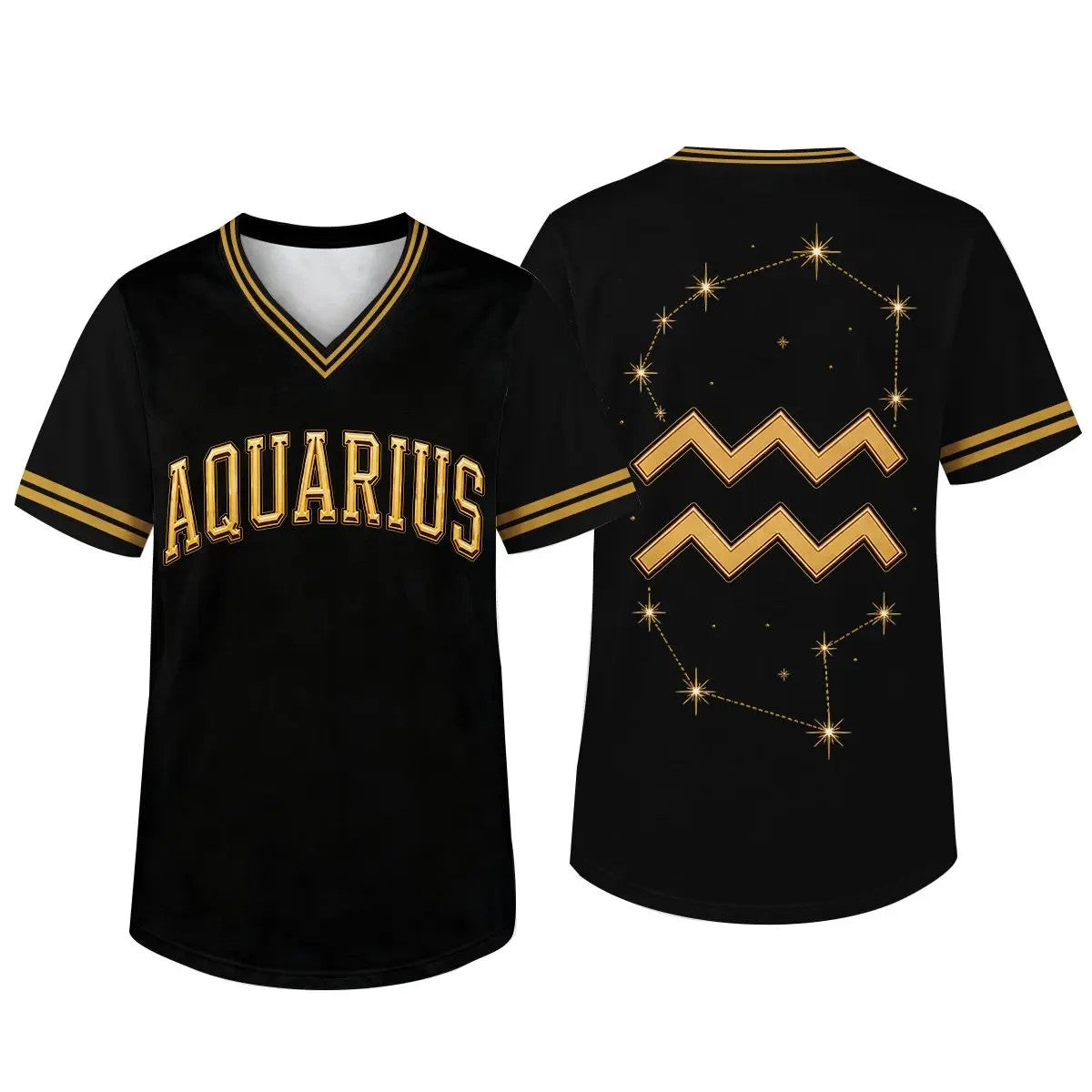 Unisex Fit Zodiac Constellations Soccer Jersey - Black Gold Short Sleeve Astro Sports Jersey