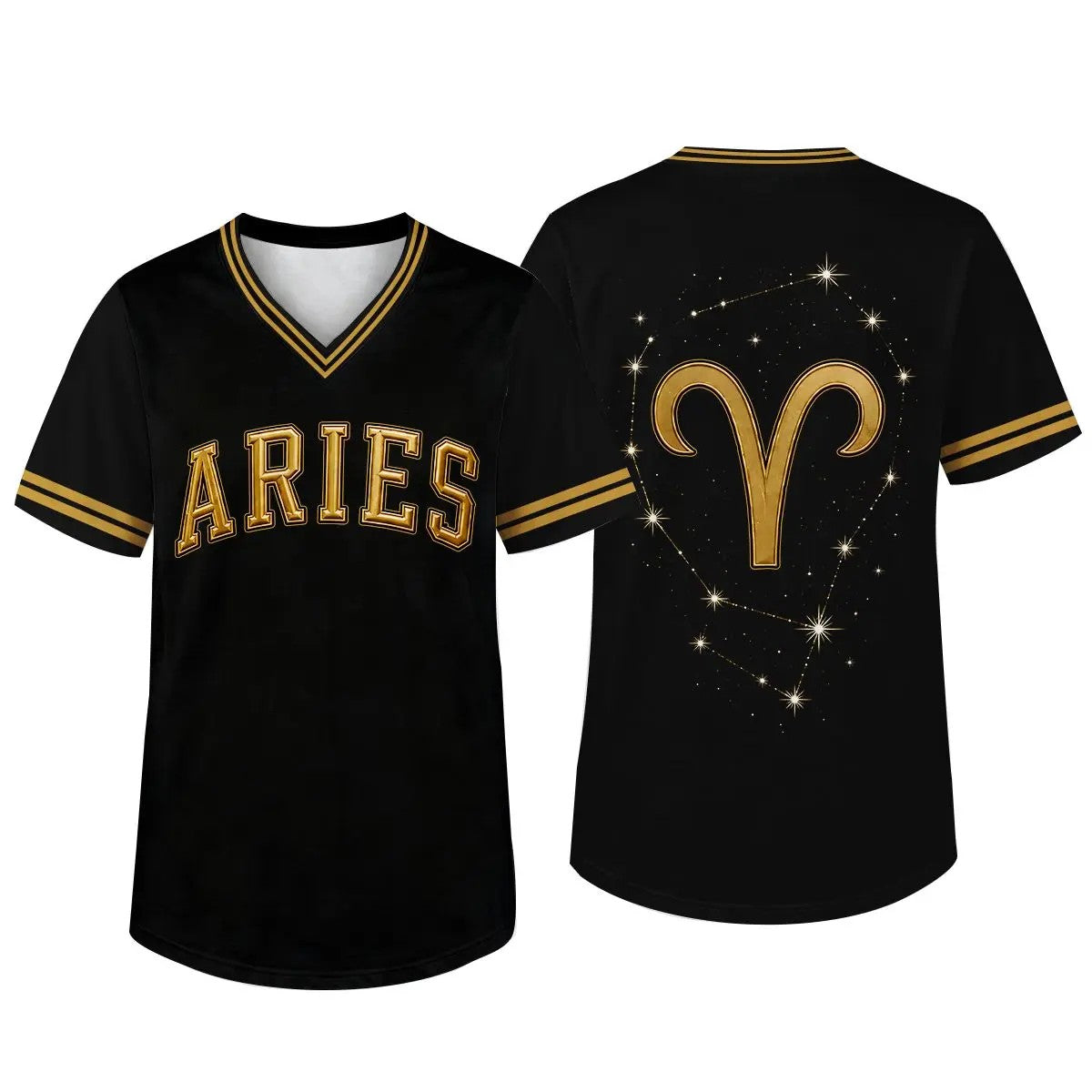 Unisex Fit Zodiac Constellations Soccer Jersey - Black Gold Short Sleeve Astro Sports Jersey