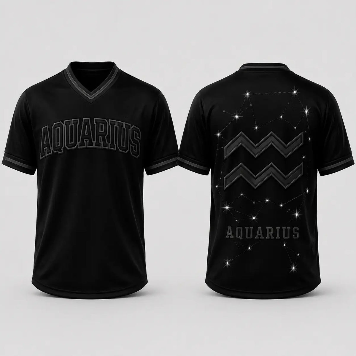 Black Unisex Zodiac V-Neck Casual Soccer Jersey - Fabric Top with 12 Star Sign Art Constellations Sports Jersey