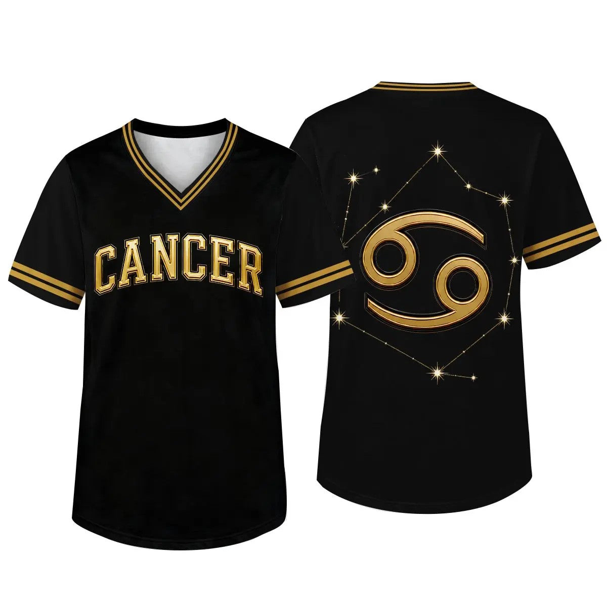 Unisex Fit Zodiac Constellations Soccer Jersey - Black Gold Short Sleeve Astro Sports Jersey