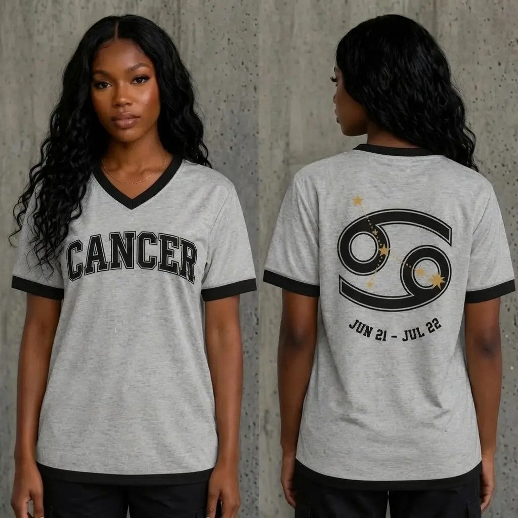 Grey Unisex V-Neck Zodiac Soccer Jersey - Black Graphic Gold Constellation Print Sports Jersey