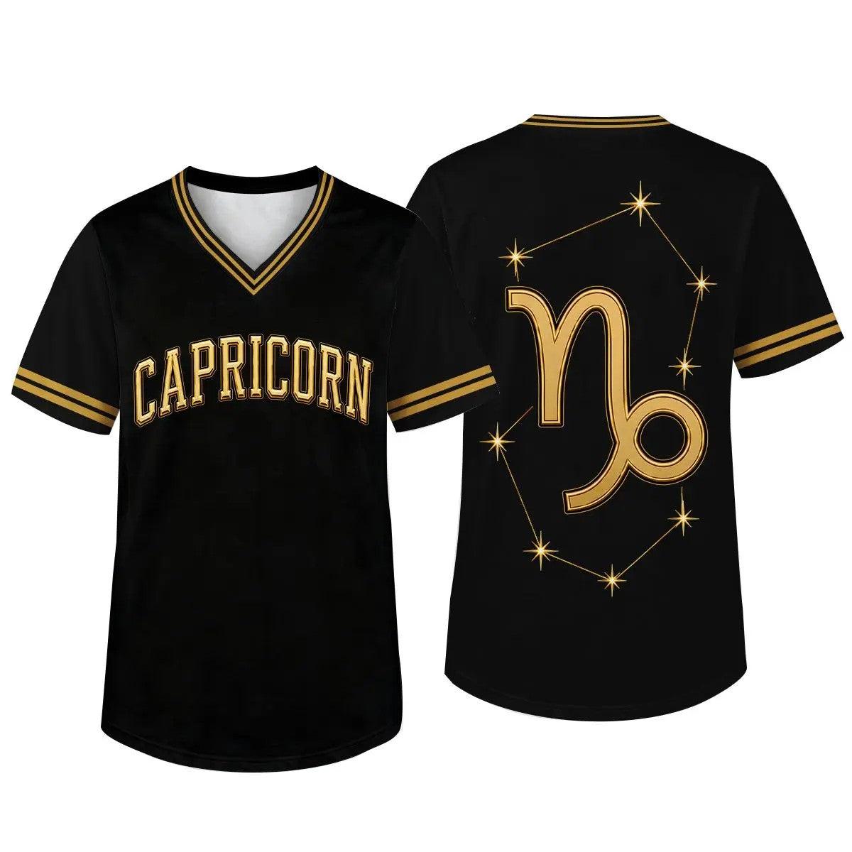 Unisex Fit Zodiac Constellations Soccer Jersey - Black Gold Short Sleeve Astro Sports Jersey