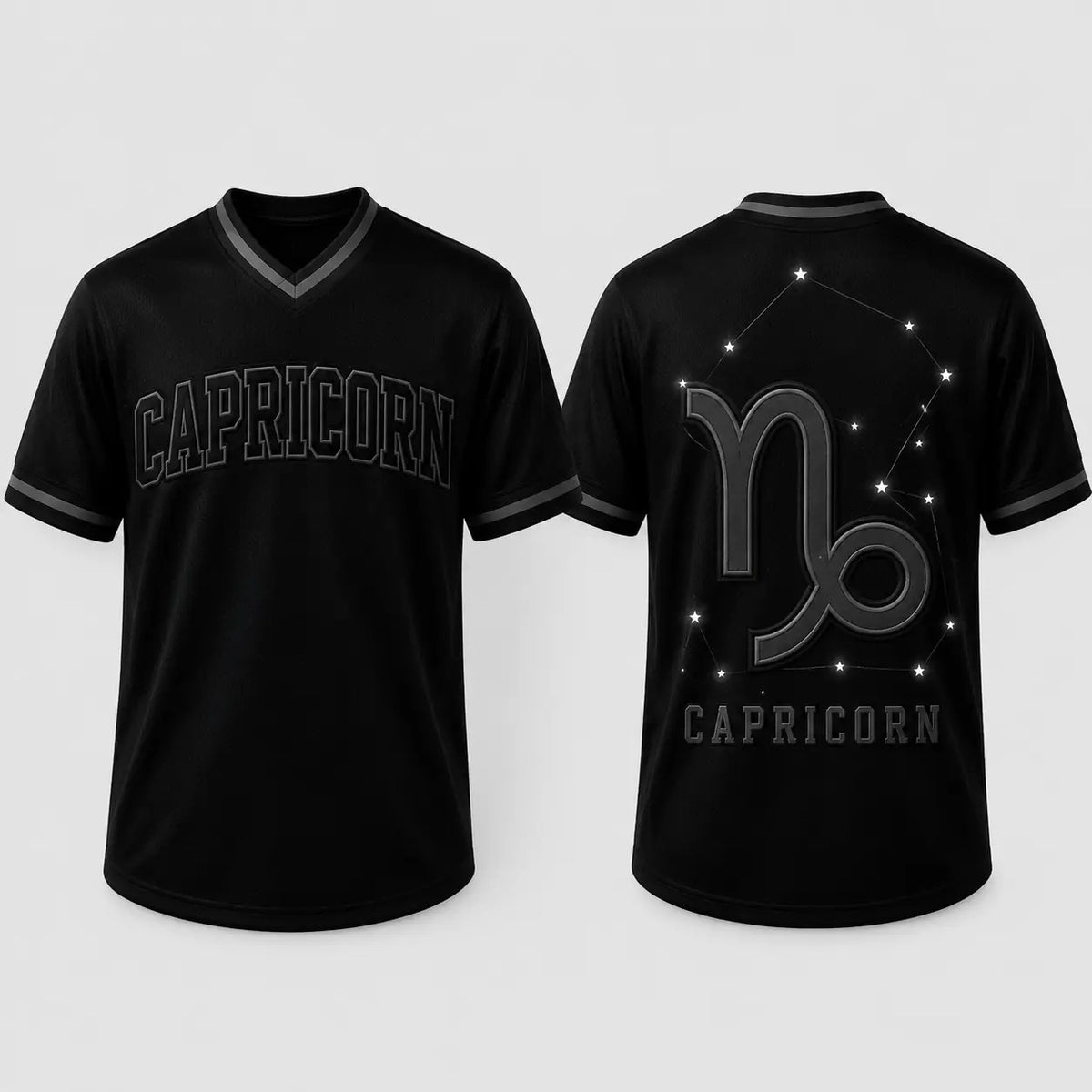 Black Unisex Zodiac V-Neck Casual Soccer Jersey - Fabric Top with 12 Star Sign Art Constellations Sports Jersey
