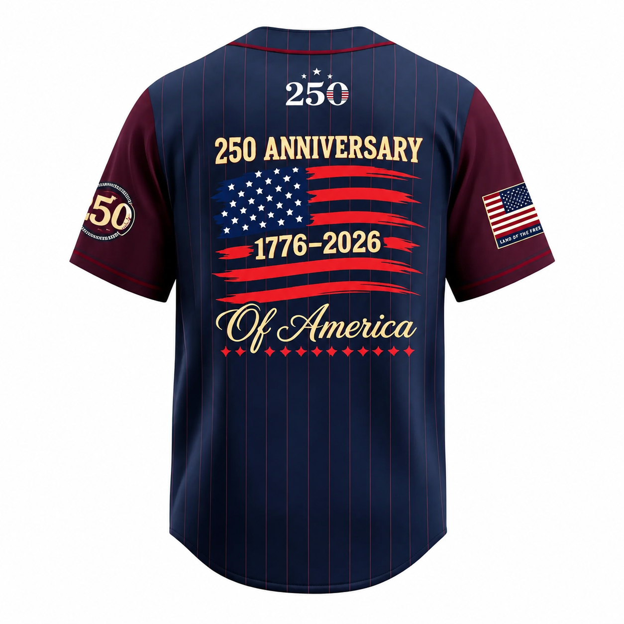 USA 250 Anniversary Baseball Jersey – 1776–2026 Patriotic Button-Up Shirt