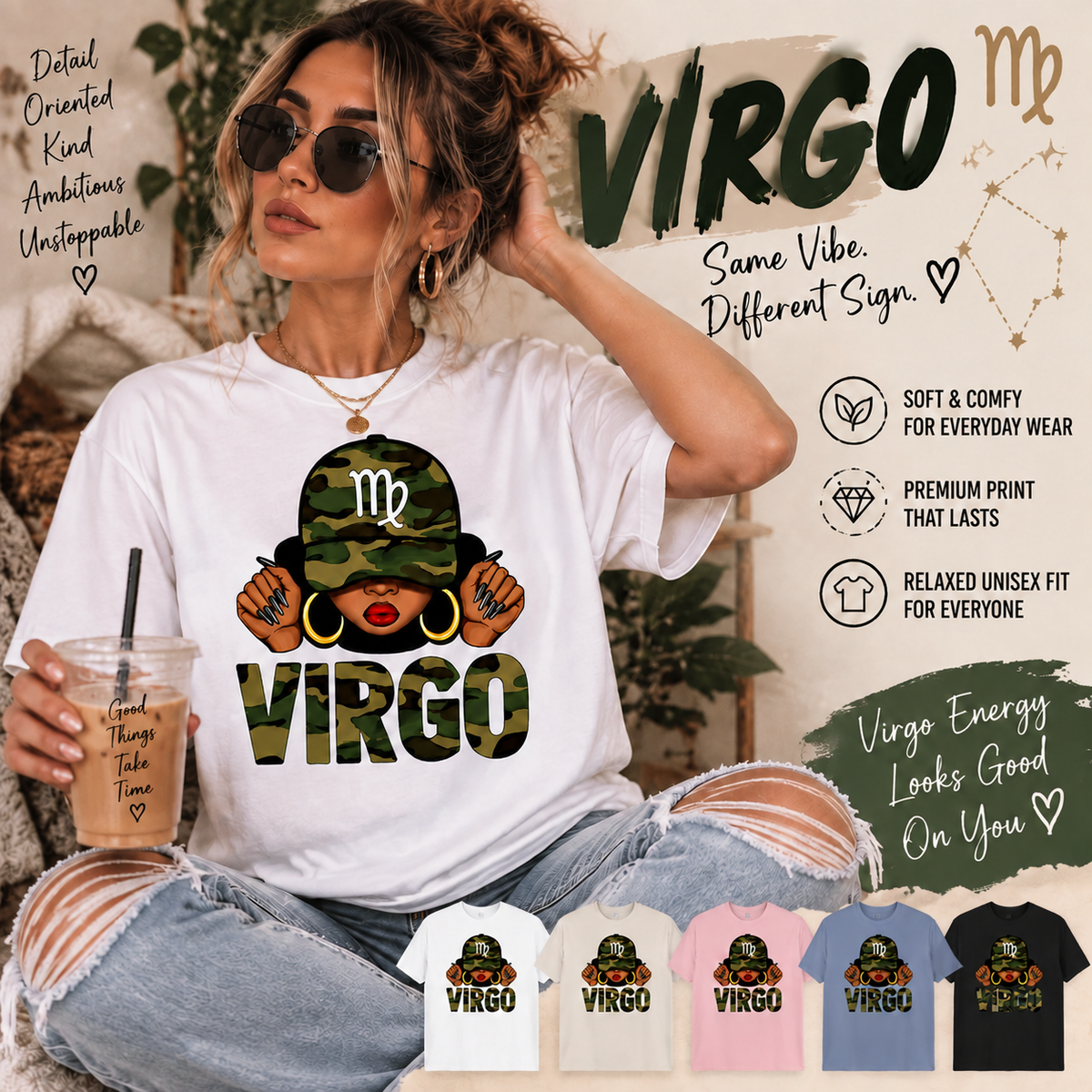 12 Zodiac Signs Shirt Cute Camo Character Constellation Graphic T-Shirt / Sweatshirt / Hoodie