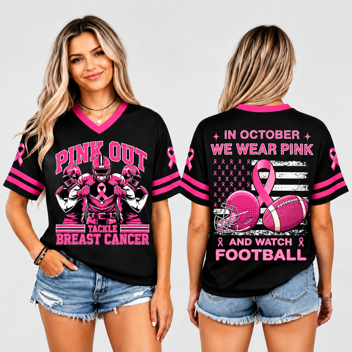 Breast Cancer Awareness Football Graphic Shirt Pink Ribbon Game Day Jersey