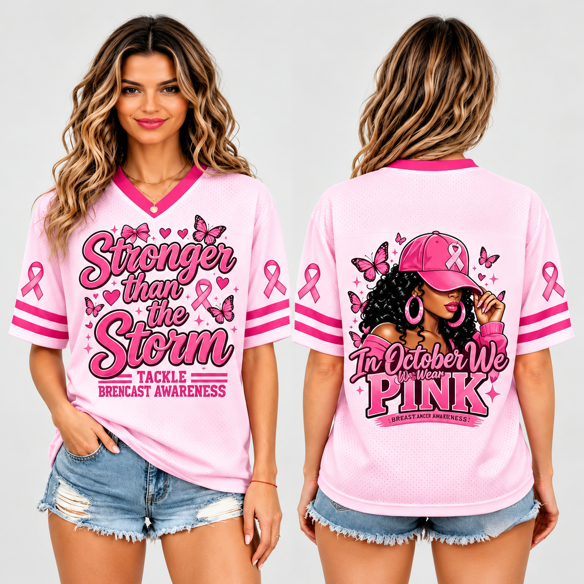 Breast Cancer Awareness Football Graphic Shirt Pink Ribbon Game Day Jersey