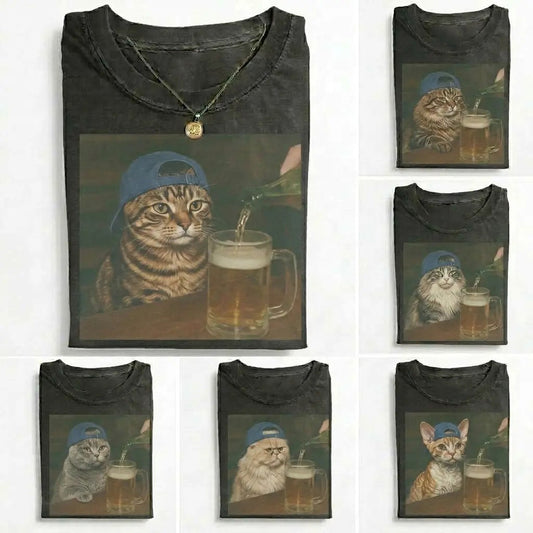 50+ Cat Breeds Available Drinking Beer Funny Edgy Cat Meme T-Shirt / Sweatshirt / Hoodie