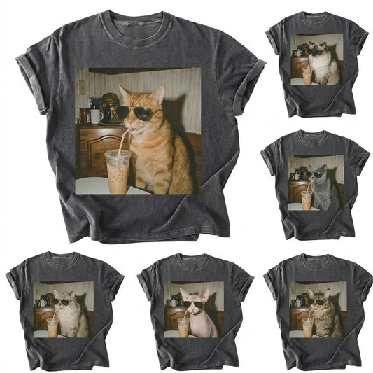 50+ Cat Breeds Drinking Iced Coffee T-Shirt / Sweatshirt / Hoodie