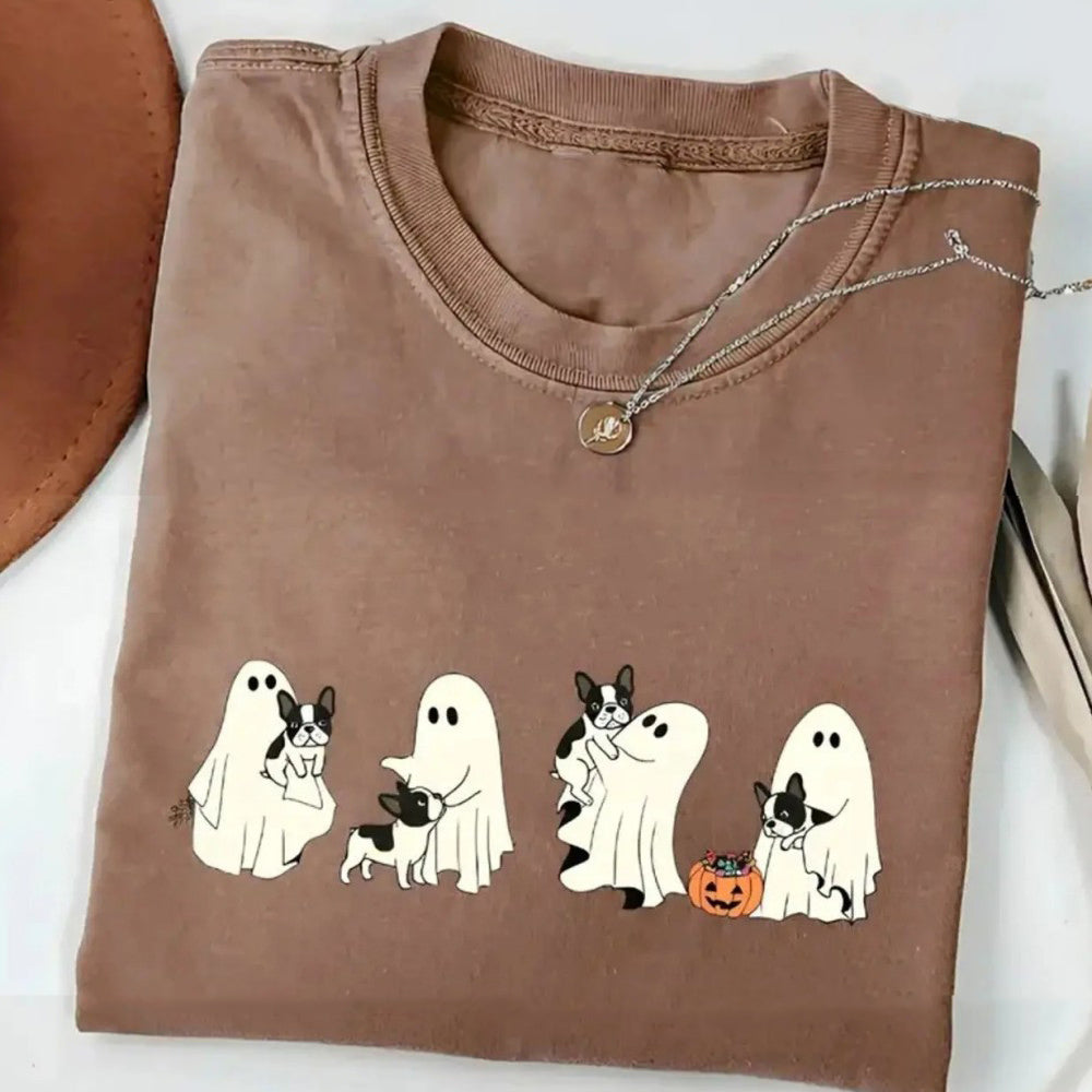 Custom Dog Halloween Shirt Cute Ghost Puppy Graphic T-Shirt / Sweatshirt / Hoodie