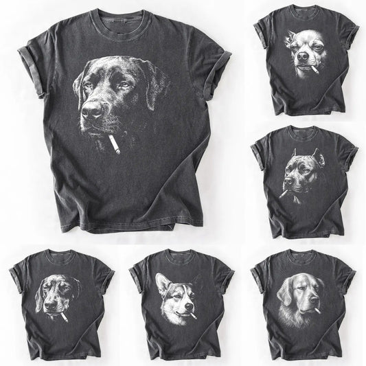Funny Vintage Smoking Dog Featuring Multiple Popular Breeds Cool Canine Graphic Pet Lover Gift T-Shirt / Sweatshirt / Hoodie