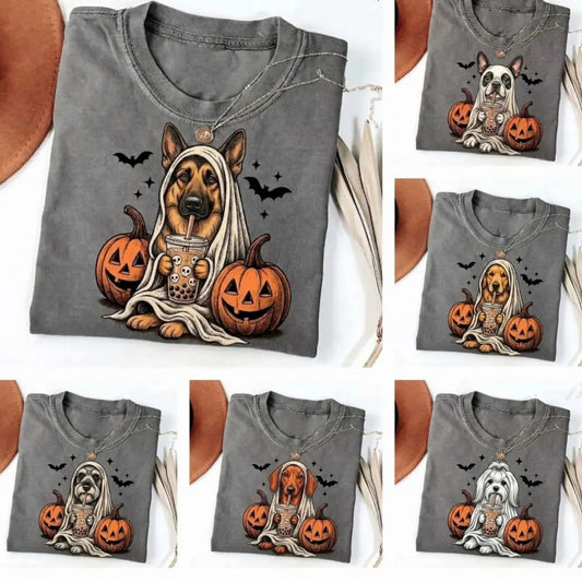 50+ Breeds Available Custom Ghost & Boba Tea Halloween T-Shirt / Sweatshirt / Hoodie