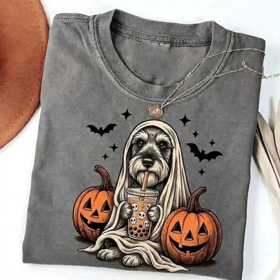50+ Breeds Available Custom Ghost & Boba Tea Halloween T-Shirt / Sweatshirt / Hoodie