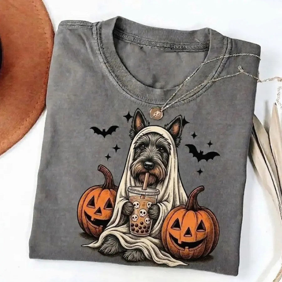 50+ Breeds Available Custom Ghost & Boba Tea Halloween T-Shirt / Sweatshirt / Hoodie