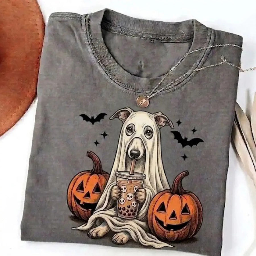 50+ Breeds Available Custom Ghost & Boba Tea Halloween T-Shirt / Sweatshirt / Hoodie