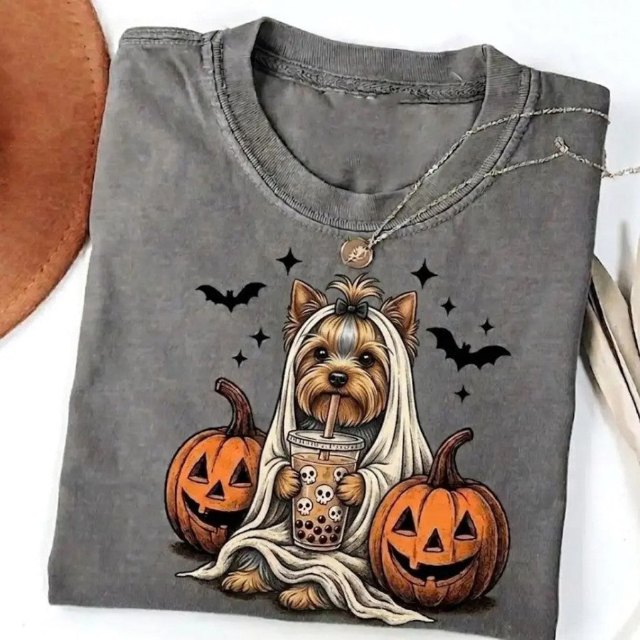 50+ Breeds Available Custom Ghost & Boba Tea Halloween T-Shirt / Sweatshirt / Hoodie