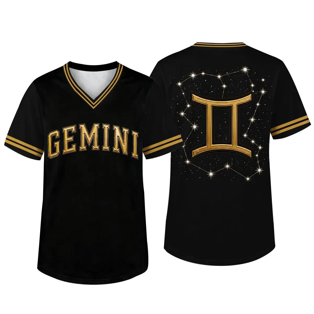 Unisex Fit Zodiac Constellations Soccer Jersey - Black Gold Short Sleeve Astro Sports Jersey